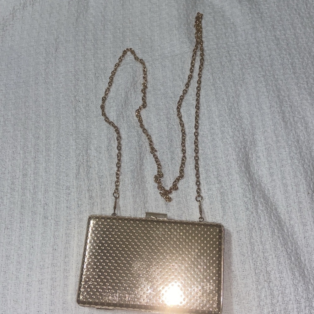 EUC BAM FOREVER gold perforated hard case Clutch